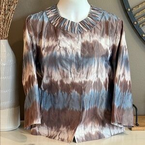 CHICO'S Brown & Blue Tie-Dye Lightweight Jacket Blazer Topper Size Large 12